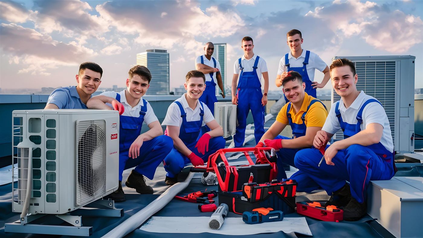 Our HVAC team on a commercial rooftop project